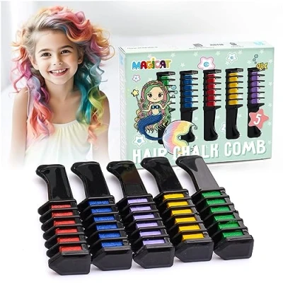 Afbeelding van Magicat Haarkrijtkam, 5 haarkleuren voor kinderen, cadeau het einde van schooljaar of meisjes 10 jaar, wasbare kleur, haaraccessoires in de schooltas