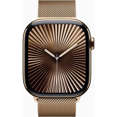 Afbeelding van Apple Watch Series 10 Wifi + 4G 46mm Gouden Titanium Case met Milanese band S/M
