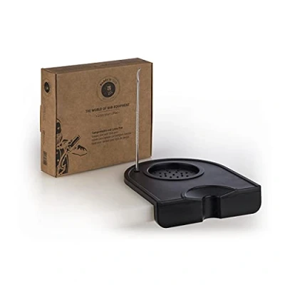 Afbeelding van Barista Edition, premium tamperstation met baristastift, voor alle tampermaten, anti slip tampermat, 12,6 cm x 14 cm, hoogte: 3,5 aandrukstation espresso zeefhouder, zwart