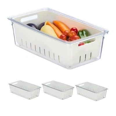 Afbeelding van Relaxdays koelkast organizer set van 4 ijskast fruitbakjes met deksel