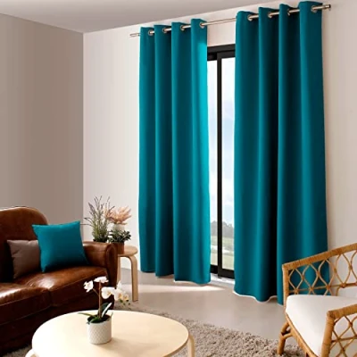 Afbeelding van ED ENJOY HOME Verduisteringsgordijn met zilveren oogjes, eendenblauw, 140 x 240 cm, 100% polyester, Oeko Tex gecertificeerde stof, zoethoutcollectie