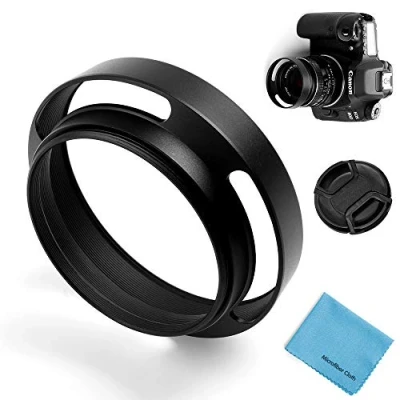 Afbeelding van Fotover Universele metalen zonneklep met lensdeksel voor Canon Nikon Sony Pentax Olympus Fuji camera + microvezel poetsdoek