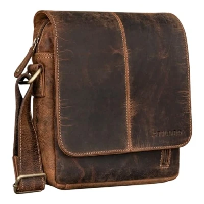 Afbeelding van STILORD Leren Schoudertas &quot;Mat&quot; voor heren, kleine vintage iPad 9,7 inch, tablet, handtas, messengertas, echt leer, Calais, Calais Bruin,