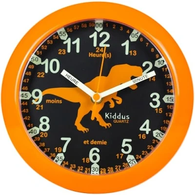 Afbeelding van KIDDUS Muur Klok voor Jongens en Meisjes. Geluidloos Analoog Time Teacher Uurwerk Inclusief Oefeningen. Designed om te Helpen de Tijd Leren.