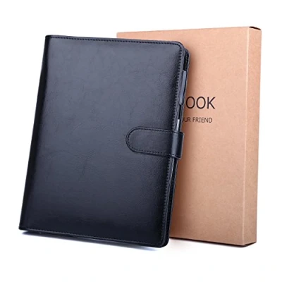 Afbeelding van BESTOO Filofax Notitieboek, A5, leer, navulbaar, met 6 ringen, 200 dikke pagina&#039;s, cadeau voor mannen (zwart)