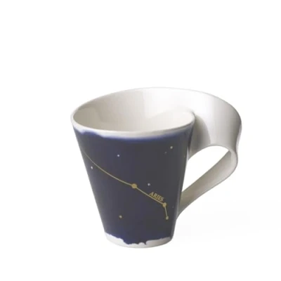 Afbeelding van Villeroy &amp; Boch 10 1616 5813 NewWave Stars mok met handvat, elegante Ram motief, premium porselein, vaatwasmachinebestendig, wit/blauw, 300 ml