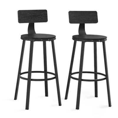Afbeelding van VASAGLE LBC026B56V1 Set van 2 barkrukken met metalen frame, eenvoudige montage, industrieel design, ebbenhout, hoogte de zitting 73 cm
