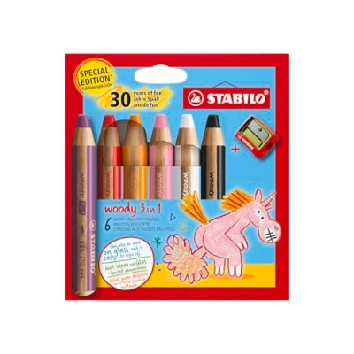 Afbeelding van Magni, Kleurpotloden, STABILO Buntstifte woody 3in1 Einhorn Design 6 Stück mit Spitzer (Assortiment, 6 x)