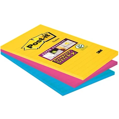 Afbeelding van Post it Super Sticky Notes Xxl Carnival, 90 Vel, Ft 101 X 152 Mm, Gelijnd, Geassorteerde Kleuren, Pak Van Memoblok