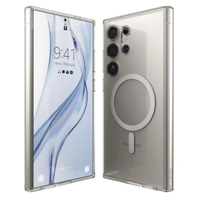 Afbeelding van elago Magnetische hybride transparante beschermhoes, compatibel met Samsung Galaxy S24 Ultra, MagSafe, PC + TPU, nauwkeurige uitsparingen voor camera, krachtig magnetisch (transparant)