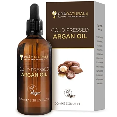 Afbeelding van PraNaturals Natuurlijke Marokkaanse arganolie, 100% puur voor gezicht en lichaam, rijk aan vitamine E een gezonde huid, haar nagels, zonder parabenen SLS, veganistisch