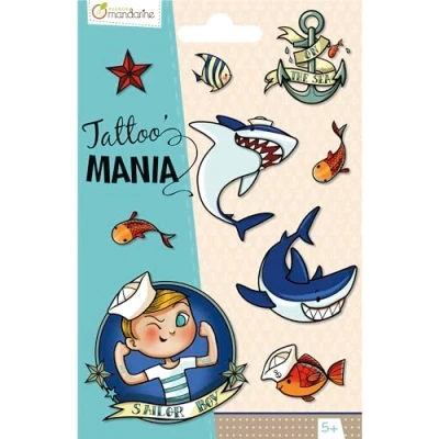 Afbeelding van Avenue Mandarine CC004O Tattoo&#039; Mania zakje met 1 vel tatoeages 12,8 x 9 cm, marineblauw