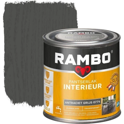 Afbeelding van Rambo Interieur Lak Transparant Zijdeglans Antraciet Grijs 0774 0,25 liter