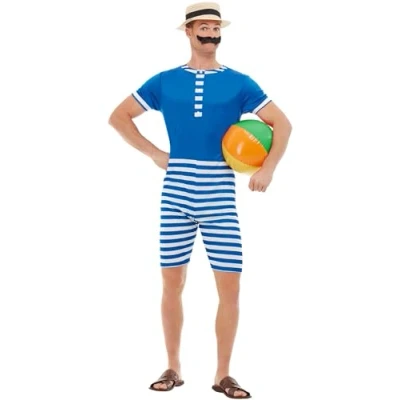 Afbeelding van Smiffys 20s Bathing Suit Kostuum M Blauw/Wit