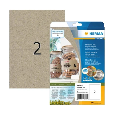Image de Herma 10757 étiquettes universelles recyclées A4 210 x 148 mm (40 étiquettes) marron naturel