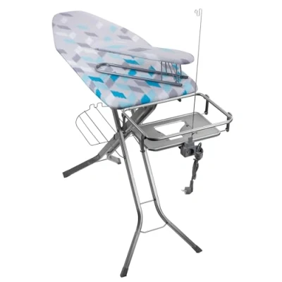 Afbeelding van KADAX strijkplank met stopcontact, 130 x 48 cm, strijkijzersteun en inklapbaar, stoomunit (blauw)
