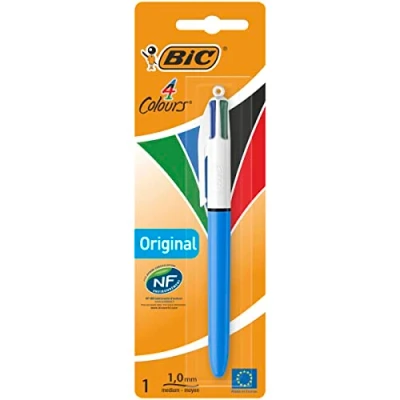 Afbeelding van Balpen Bic 4kleuren medium lichtblauw blister à 1 stuk