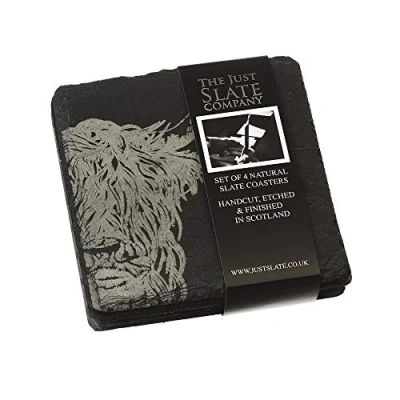 Afbeelding van Onderzetters Schotse Hooglander Gegraveerd Leisteen Just Slate Company Scotland