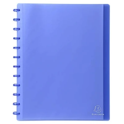 Image de Exacompta Réf. 86352E 1 Protège documents amovible à anneaux avec 30 pochettes grainées détachables 60 vues pour A4 dim 24,5 x 31 cm couverture rigide translucide couleur bleu