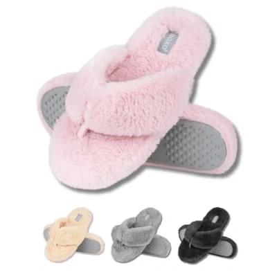 Afbeelding van soxo Pantoffels voor dames, pluche, slippers, zomer, comfortabel, gastenpantoffels, 3 maten, 4 kleuren, Roze