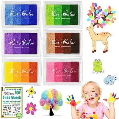 Afbeelding van DazSpirit Inkt Pad Stempels, 6 Kleuren Vingerafdruk Stempels Tekening DIY Kleur Wasbaar voor Kid Verbeelding Rubber Stempel Scrapbooking Kaart Maken Kunst Craft