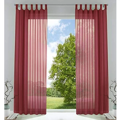 Afbeelding van Set van 2 transparante gordijnen voor woonkamer met loodveter 225x140 cm wijnrood 61000CN