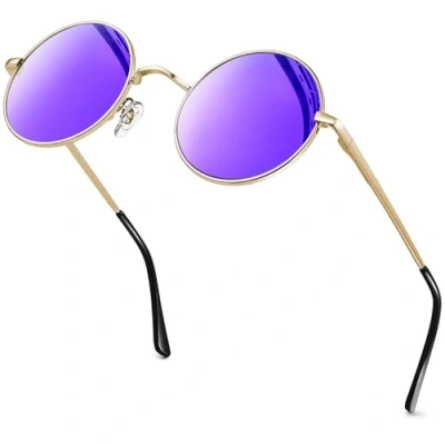 Afbeelding van KANASTAL Zonnebril voor dames en heren, rond, gepolariseerd, hippie, klassiek, vintage, retro, steampunk, metalen frame, UV400