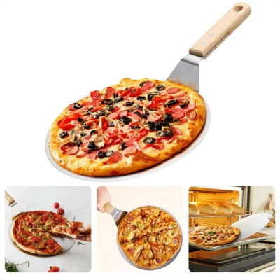 Afbeelding van Cheqo® RVS Pizzaschep met Houten Handvat voor BBQ en Oven Pizzaspatel Taartschep Dunne Pizza Schep 30.5 cm Diameter 49 Lengte