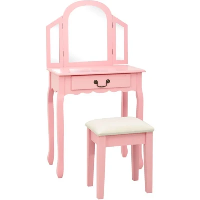 Afbeelding van Kaptafel met kruk 65x36x128 cm paulowniahout MDF roze
