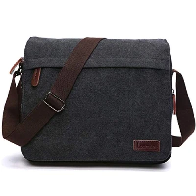 Afbeelding van LOSMILE Schoudertas voor heren, canvas schoudertas, 13,3 inch laptoptassen, werk en school, schoudertassen., Xl zwart