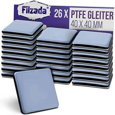 Afbeelding van Filzada® 26 x Teflon meubelglijders, zelfklevend, 40 mm (vierkant), professionele zweefstoel/PTFE zweefvliegtuig (Teflon)