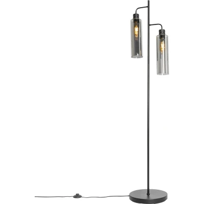 Afbeelding van QAZQA Moderne vloerlamp zwart met smoke glas 2 lichts Stavelot