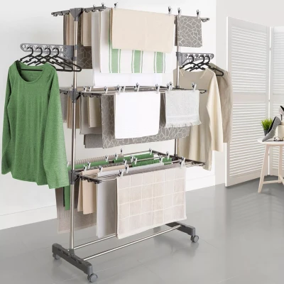 Image de Séchoir à linge inox MAXIMA gris étendoir pliable H.145 CM + 30 accessoires