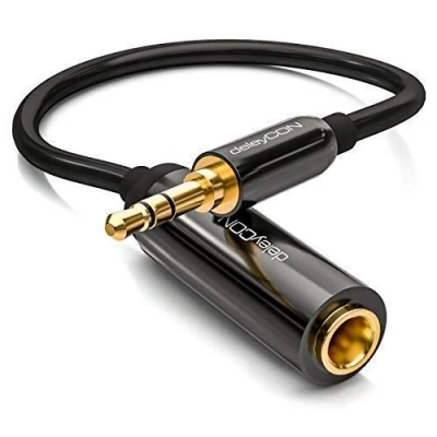 Afbeelding van deleyCON 0,2m Stereo Audio Jack Adapterkabel 3,5mm Stekker naar 6,3mm Bus Vergulde en Zwart