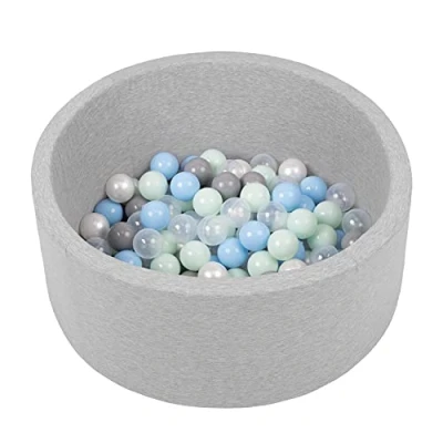 Afbeelding van SELONIS Ballenbad 70 x 30 cm/150 ronde ballen van schuimrubber voor baby&#039;s kinderen, munt: parel/grijs/transparant/babyblauw/munt