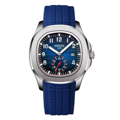 Afbeelding van Nibosi Luxe Herenhorloge Mannen Siliconen Sportband Zilver Blauw Doos RVS