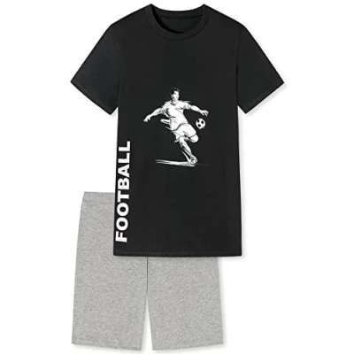 Afbeelding van Korte pyjama voor jongens, zachte single jersey van 100% katoen en bermudabroek, Zwart Voetbal