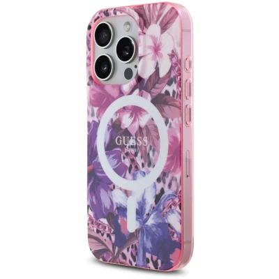 Afbeelding van Guess iPhone 16 Pro Max Backcover hoesje Magsafe IML Jungle Design Paars