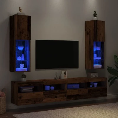 Afbeelding van Tv meubels met LED verlichting 2 st 30,5x30x102 cm oud hout