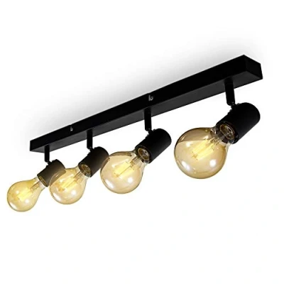 Afbeelding van B.K.Licht Plafondlamp plafondspot met 4 lichtpunten zwarte spotjes industrieel draaibar kantelbaar opbouwspots plafoniere excl. E27
