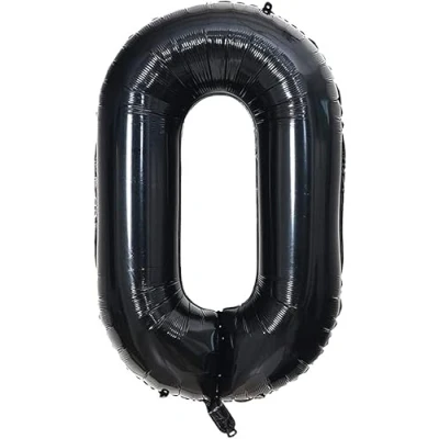 Afbeelding van ballon verjaardag 0 jaar zwart 101 cm cijfer decoratie feestdecoratie vliegt dankzij het helium