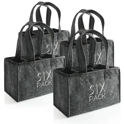 Afbeelding van COM FOUR® 4 x flessenzak vilten bekerhouder voor 6 flessen opvouwbare zak met handgrepen dranken delige houder tot 0,5 l (4 stuks SIX PAKK)