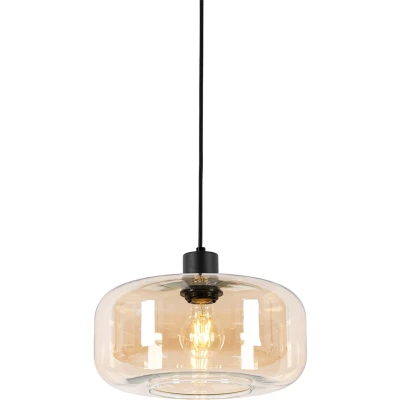 Afbeelding van QAZQA Art Deco hanglamp zwart met amber glas Bizle