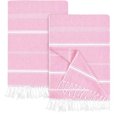 Afbeelding van 100 x 180 cm 2 stuks 100% katoenen hamamdoek (100 cm, roze)