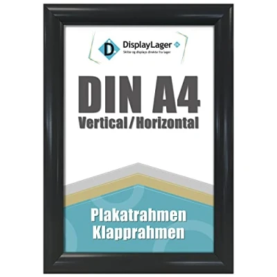 Afbeelding van DisplayLager, Deense kwaliteit A4 zwart klapframe met 25 mm aluminium profiel, ontspiegelde beschermschijf, bevestigingsmateriaal