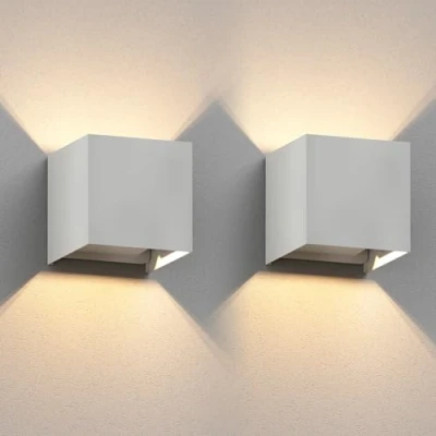 Afbeelding van ledscom.de 2 CUBEL wandlampen voor buiten, IP65, up and downlight, mat wit, hoekig, 1 x G9 max. 10 W.