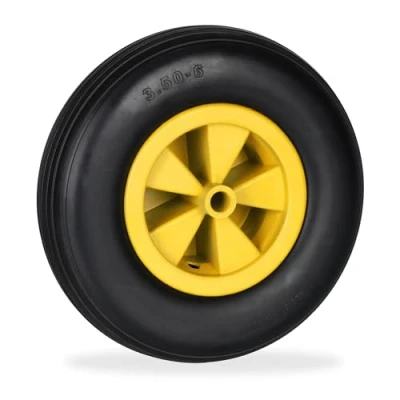 Afbeelding van kruiwagenwiel 3.50 6 massief rubber kunststof velg anti lek tot 100 kg zwart geel