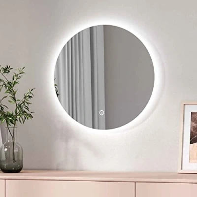 Afbeelding van EMKE Led badkamerspiegel, rond, 50 cm, met verlichting, koudwit, 6500 K, touch schakelaar