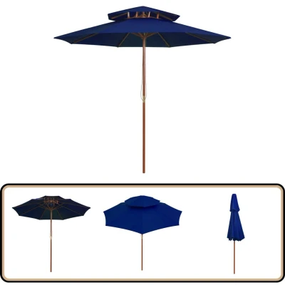 Afbeelding van Parasol dubbeldekker met houten paal 270 cm blauw