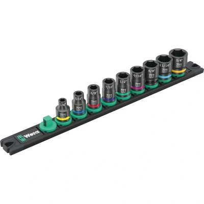 Afbeelding van Wera 9608 Nuss Magnetleiste B Impaktor Imperial 1 05005452001 Dopsleutelset Inch 3/8 10 delig